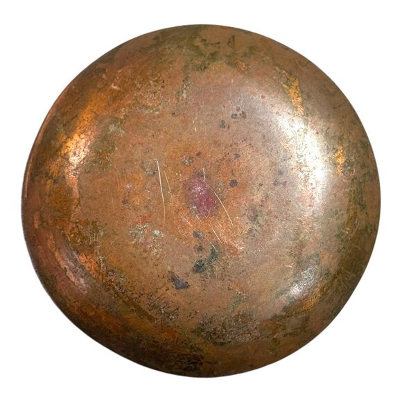 Vintage MCM Copper Enamel Dish White Trillium Lily Flower Green 4" Trinket Dish - Picture 3 of 4